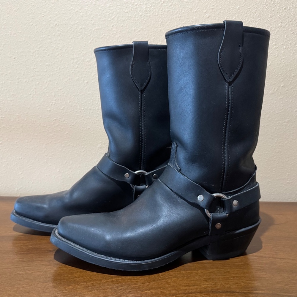 Womens Black Leather Motorcycle Boots Size 10 - Picture 5 of 5